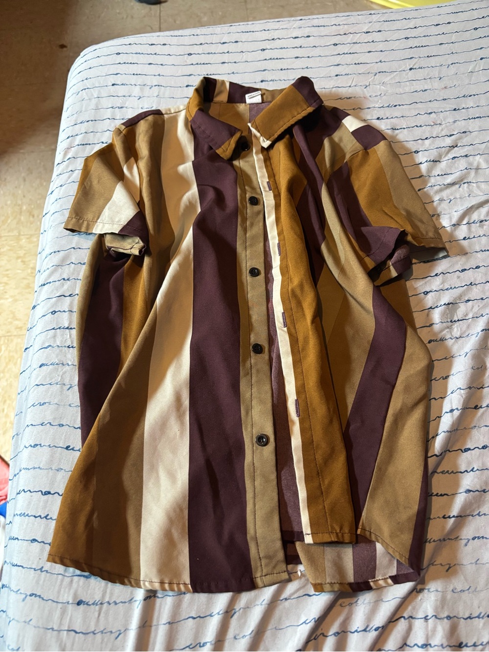 SHEIN Brown, Tan & Cream Striped Button Down Shirt - Kids